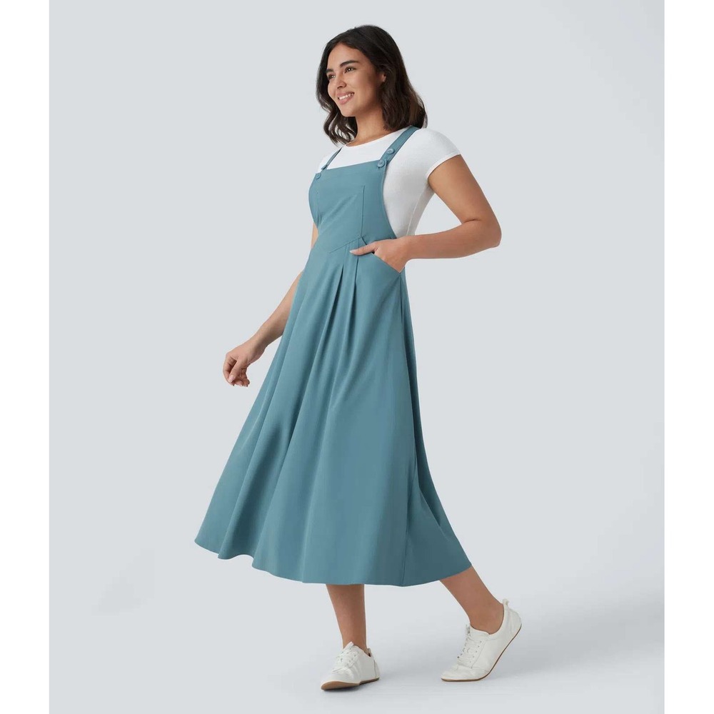 Halara Women's Teal Breezeful Pockets Flowy Quick Dry Midi Casual Dress Medium